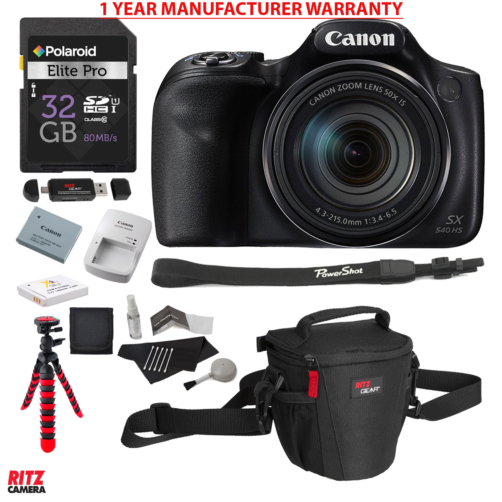 Canon PowerShot SX540 HS 50x Zoom with 32GB Memory, Tripod, and