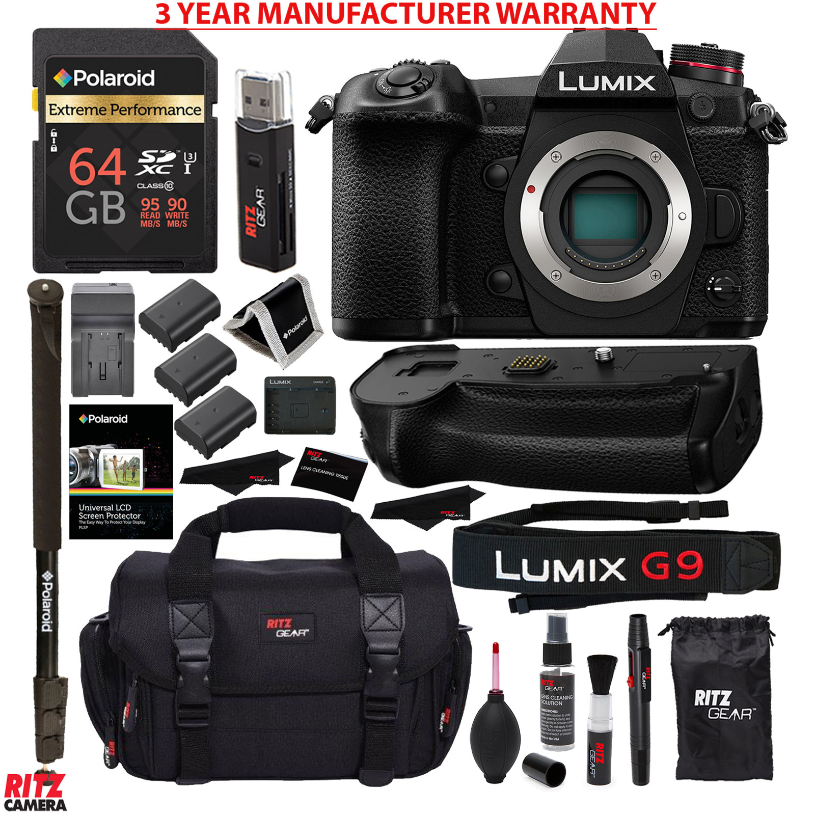 Panasonic Lumix G9 Mirrorless Camera Body with Battery Grip and ...